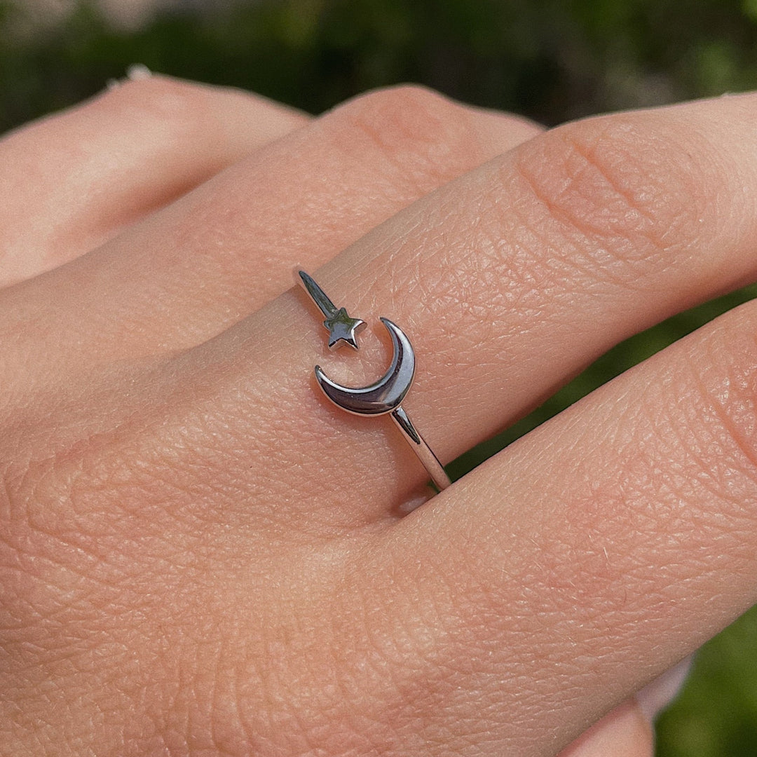 Star & Moon Silver Ring