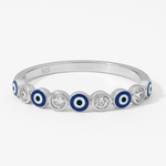 Load image into Gallery viewer, Alexandra Sterling Silver Evil Eye Banded Ring with Cubic Zirconia