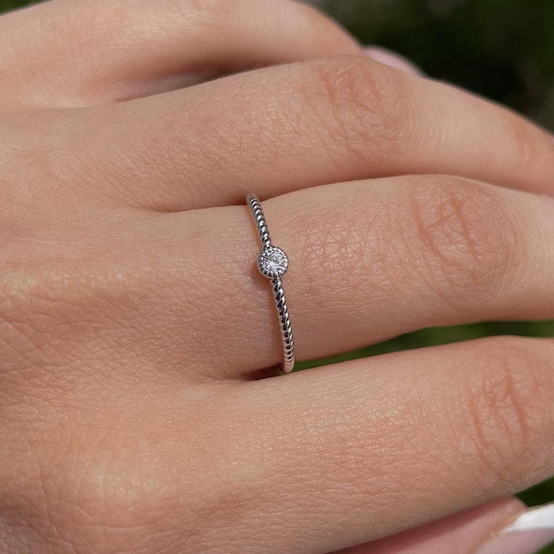Silver Crystal Rope Ring