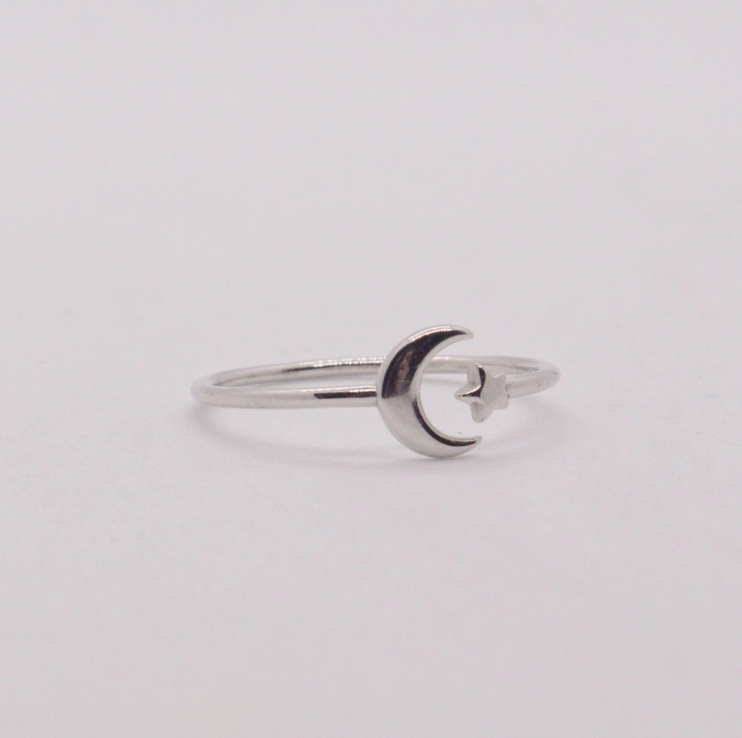 Star & Moon Silver Ring