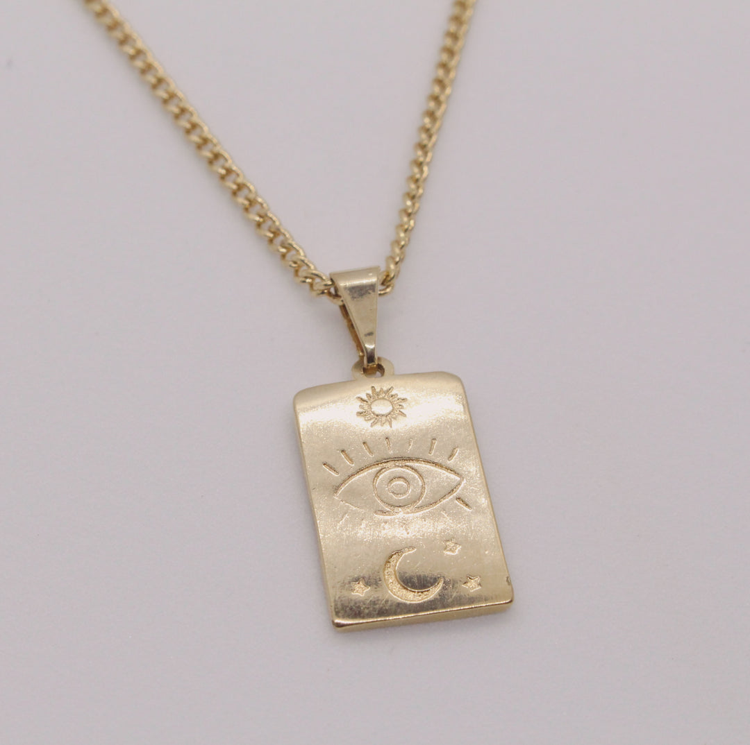 Sun, Moon, and Evil eye Pendent Necklace
