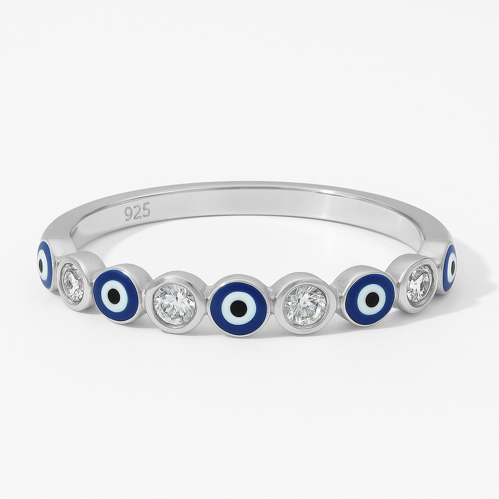 Alexandra Sterling Silver Evil Eye Banded Ring with Cubic Zirconia