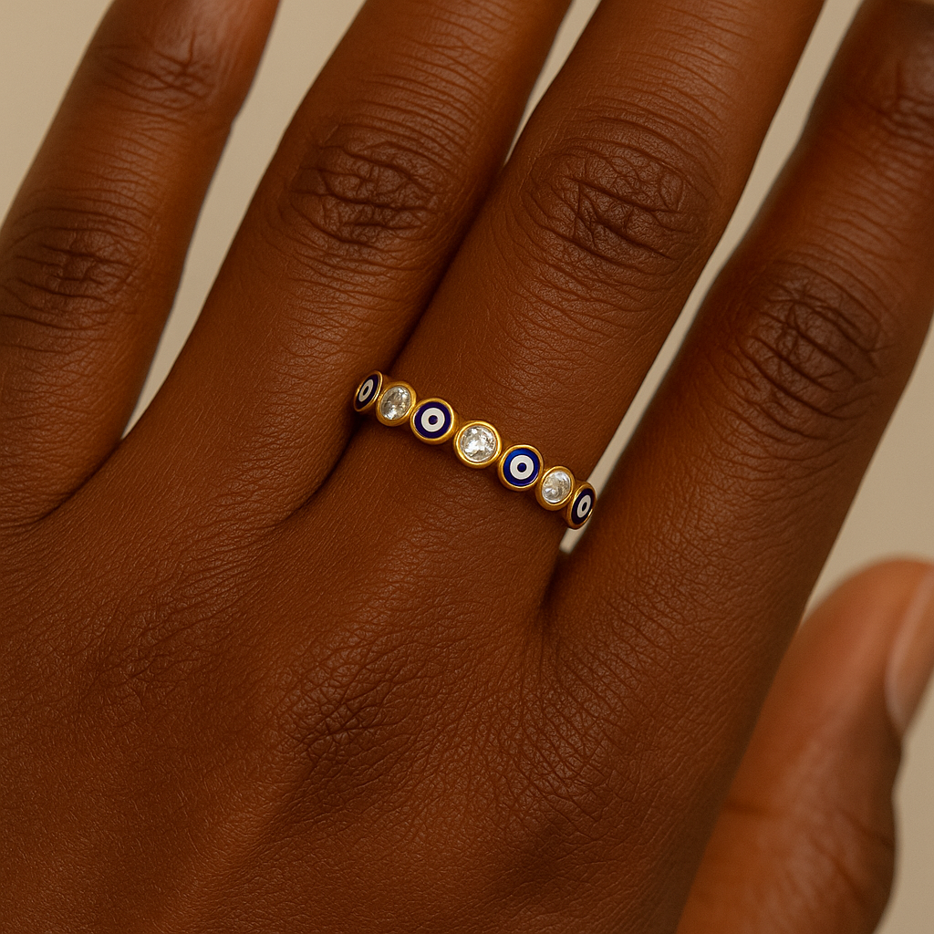Alexandra Sterling Silver Evil Eye Banded Ring with Cubic Zirconia