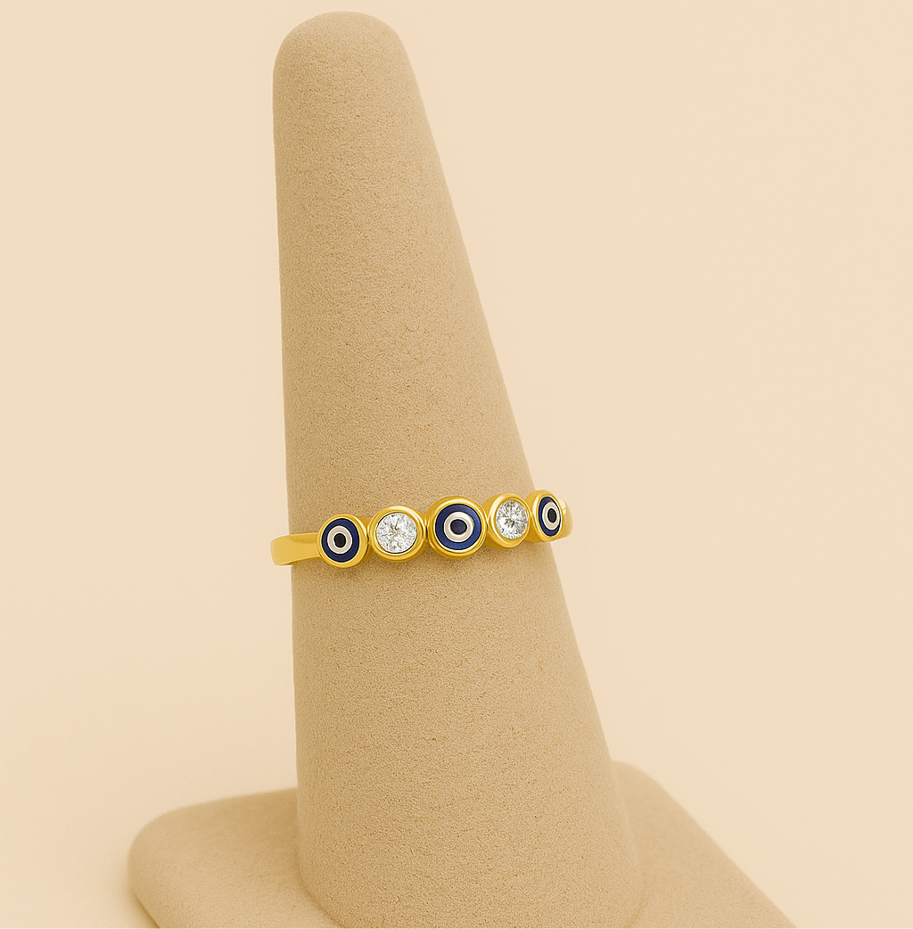 Alexandra Sterling Silver Evil Eye Banded Ring with Cubic Zirconia