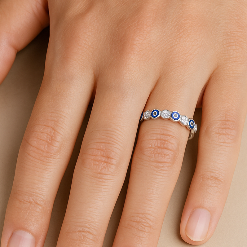 Alexandra Sterling Silver Evil Eye Banded Ring with Cubic Zirconia