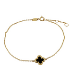 Load image into Gallery viewer, Black Onyx Clover Gold Bracelet
