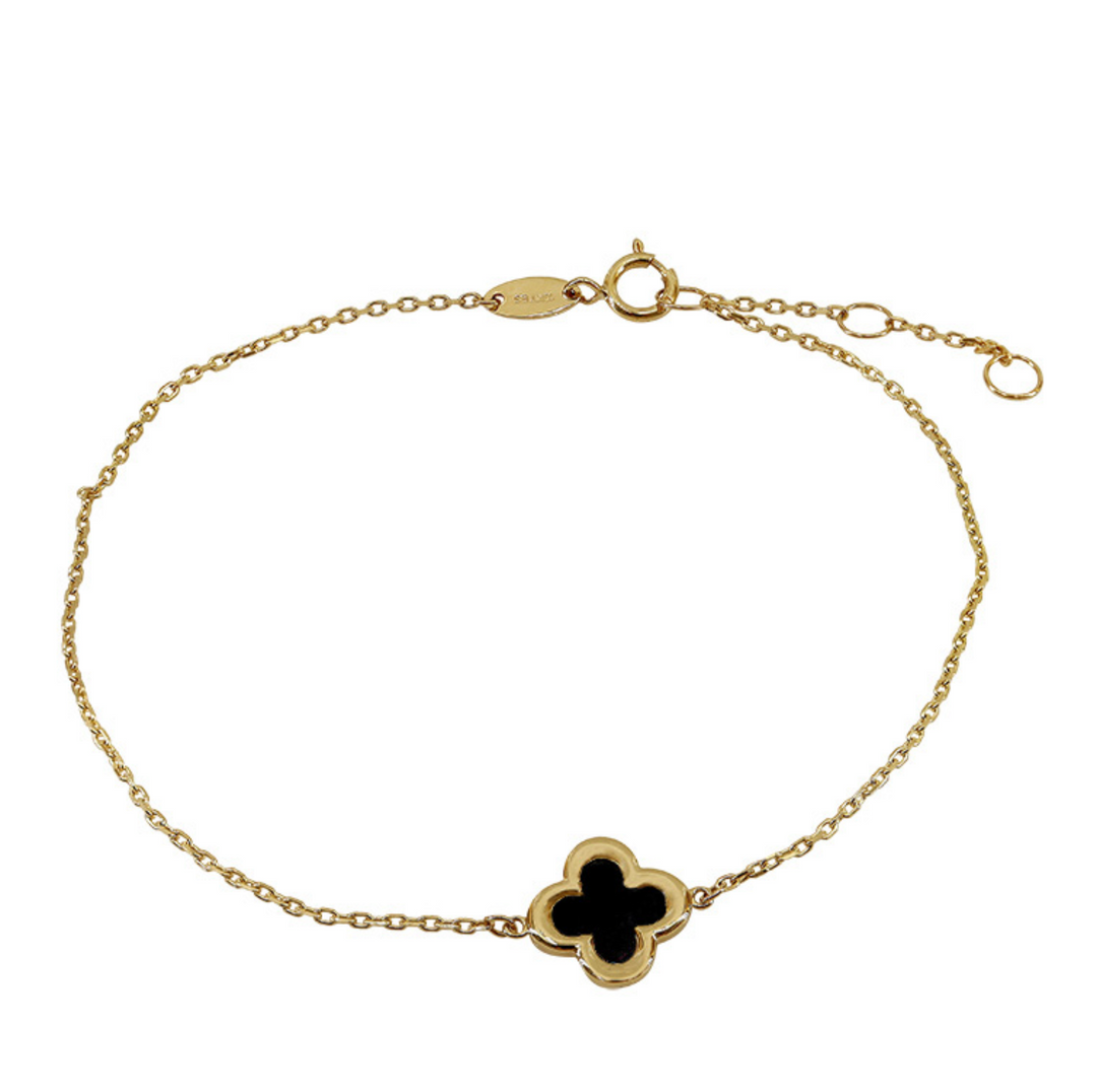 Black Onyx Clover Gold Bracelet