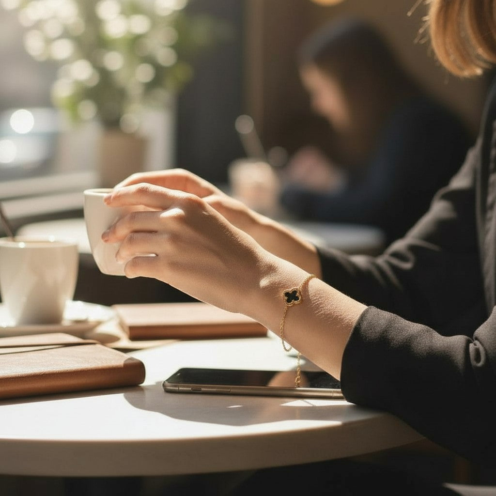 Black Onyx Clover Gold Bracelet