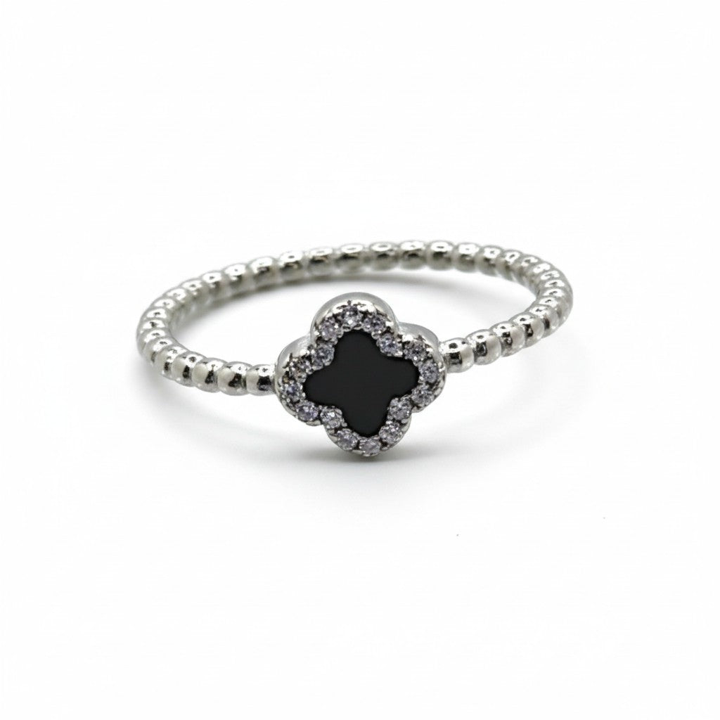Agatha Black Agate Clover Ring