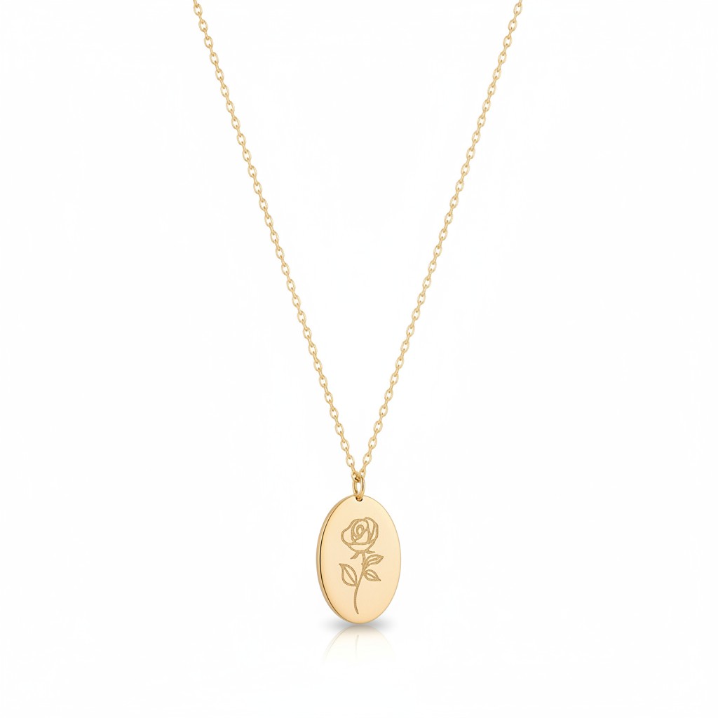 Etched Rose Pendant Gold Necklace