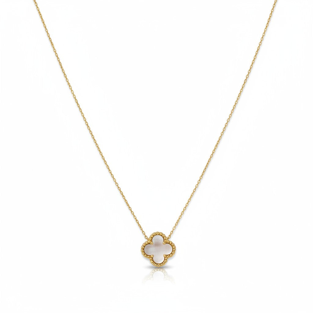 Gold Mother of Pearl Clover Necklace