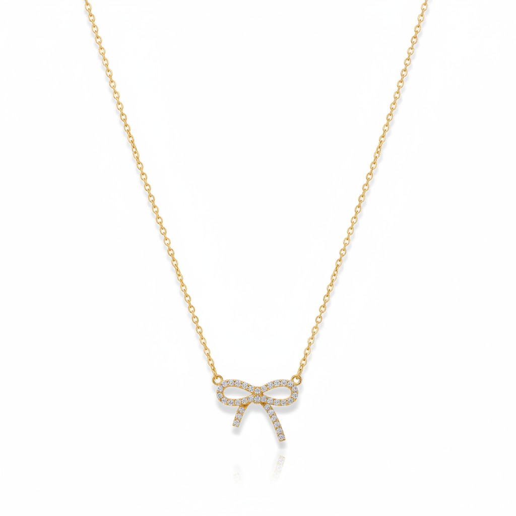Sparkly Pave Bow Gold Necklace